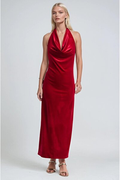 Lijuri Degaje Halter Neck Velvet Long Dress 2015