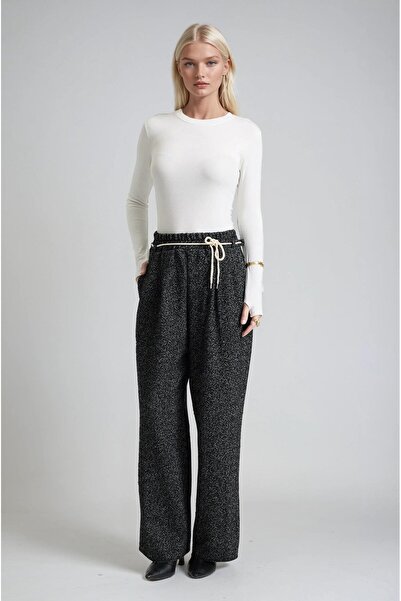 Lijuri Tweed Textured Lace-Up Comfortable Fit Trousers 0116