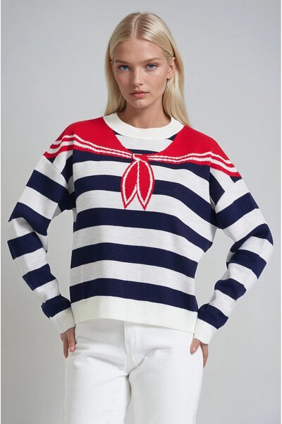 Lijuri Fular Motif Detaylı Denizci Triko Kazak 1421