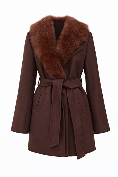 lidyasara Yakası Kürklü Kaban Ceket Kadın