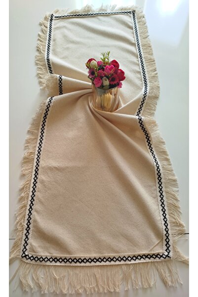 denizli hatırası Cendere Fringed 100% Cotton Natural Linen Fabric Runner with...