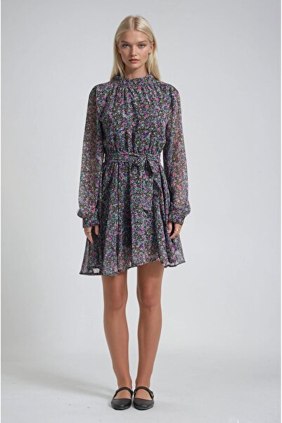 Lijuri Floral Chiffon Flared Mini Dress 2025