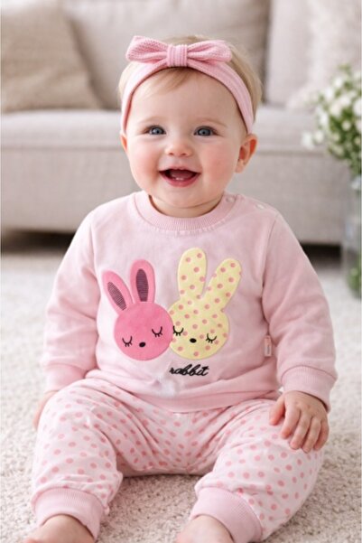 Pure Boutique Комплект от 2 части за бебе момиче, розов, със зайчета, блуза с...
