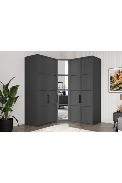 Doressa Home Pita Grey 5 Kapılı Köşe Gardırop