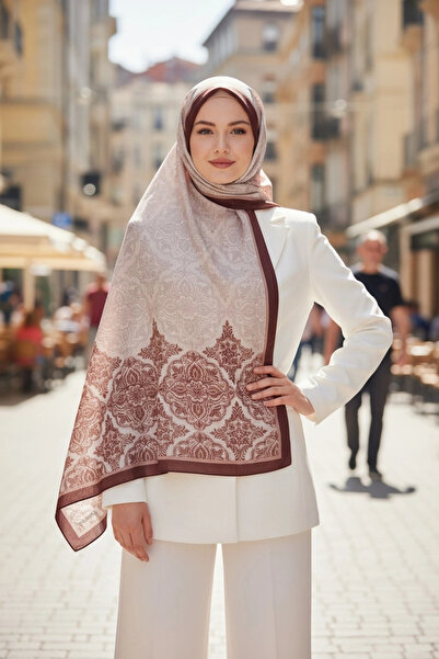 Noorella Scarf Nevra Floral and Geometric Patterned Shawl Brown - Non-Slip an...