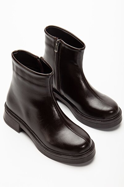 Zerenyus Exi̇n-02-3033 Premium Brown Wrinkled Patent Leather Zippered Daily W...