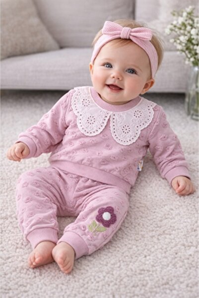 Pure Boutique Комплект от 2 части за бебе момиче в лилав цвят, блуза с бродир...