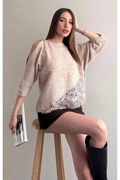 fujya Soft Textured Lace Trimmed Fakir Sleeve Knitwear