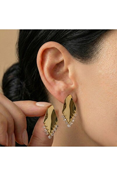AccessoriesCınCık Steel Earrings Gold Color Zircon Stone Detailed Dangle Earr...