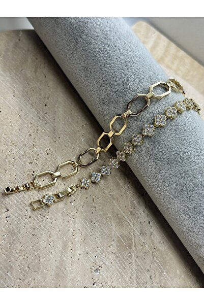 Bade Jewelry Vip Gold 2’li Kombin Altıgen&Yonca Model Kararmaz Çelik Bileklik