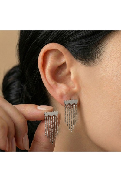 AccessoriesCınCık Steel Earrings Silver Color Heart Detailed Tassel Dangle Wo...