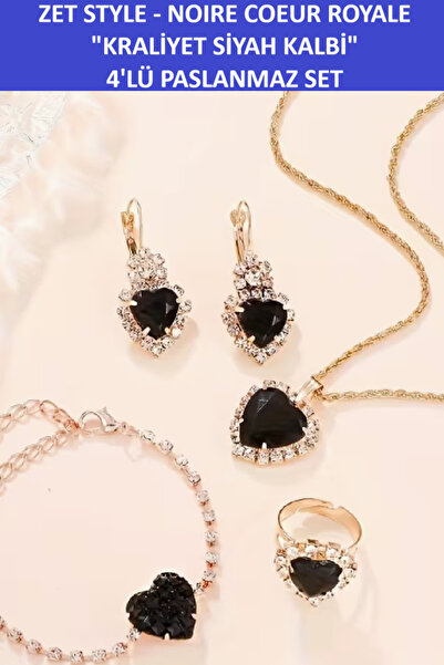 ZETCONCEPT Zet Style “Noire Coeur Royale"-Kraliyet Siyah Kalbi 4'lü Set”–Koly...