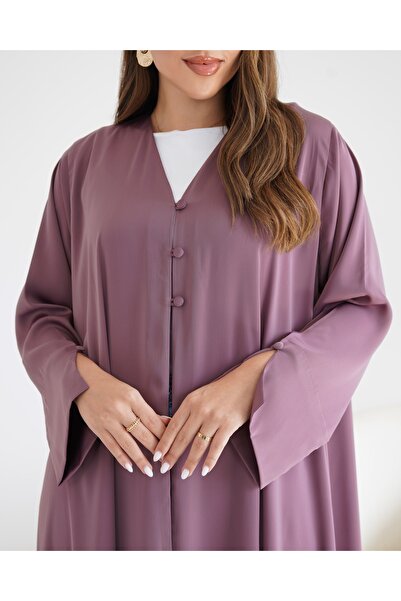 lune عباية فاخرة مع وشاح متناسق، وأزرار مغطاة بالقماش