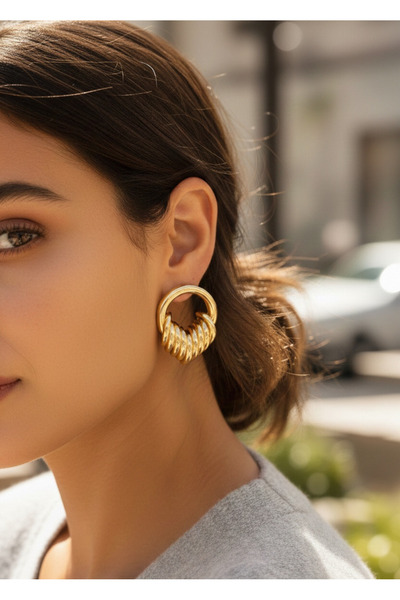 Epilons Brass Gold Color Hoop Spiral Model Vintage Women's Earrings - Tj-Bkp1...