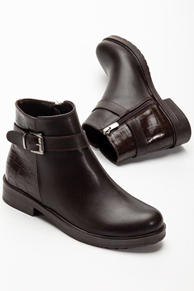 Zerenyus Exi̇n-165-204/1 Premium Brown Crocodile Zippered Daily Women's Boots