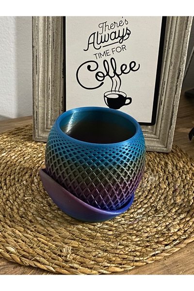 aubadecandles Geometrik Dokulu İris Renk Geçişli Modern Saksı / Dekoratif Obje