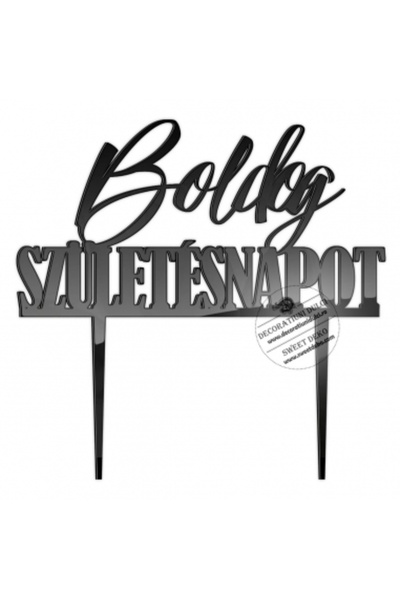 Decoratiuni Dulci Topper tort Boldog születésnapot model HalBer - Negru
