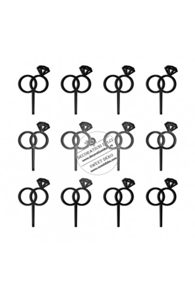Decoratiuni Dulci Inele logodna mini toppers plexi, set 12 decoruri cu bat fi...