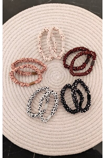 MutluBiDünya 5 Çift İnce Scrunchie Toka İnce Kumaş Lastik Toka