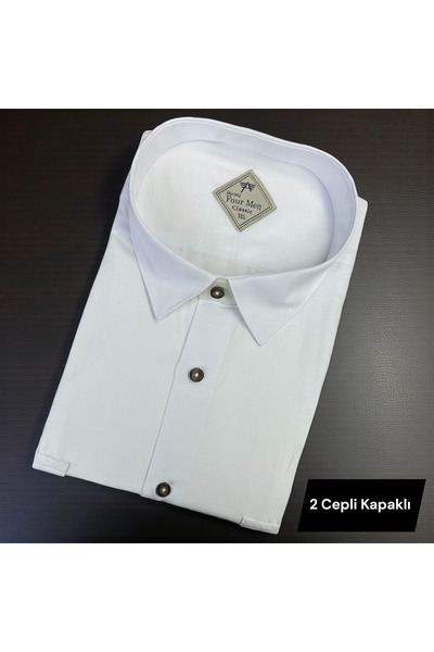 EREN STYLE Βαμβακερό μακρυμάνικο πουκάμισο με διπλές τσέπες και καλύμματα (Κα...