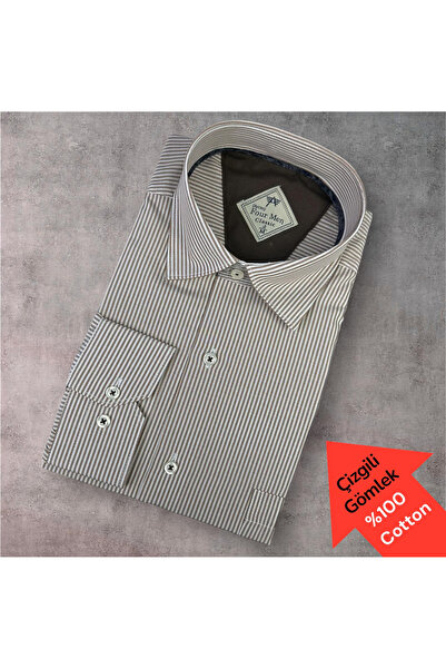 EREN STYLE Βαμβακερό μακρυμάνικο πουκάμισο με μία τσέπη και ρίγες (Κανονική ε...