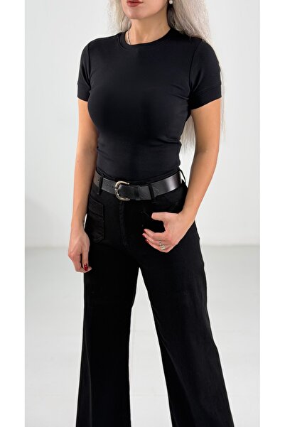 KAROL Siyah Fit Basic Likralı T-Shirt