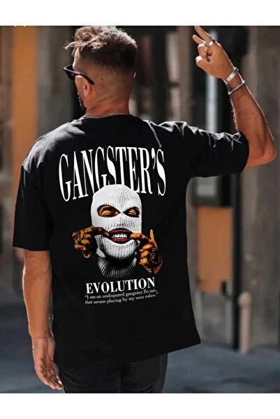 Lario Street Style Printed Oversize Women'S/Men's Unisex Crew Neck Black T-Shirt