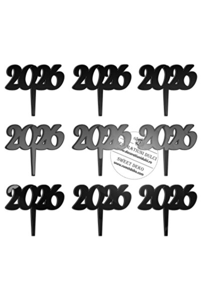 Decoratiuni Dulci Set of 10 mini NEW YEAR toppers, plexiglass - Black