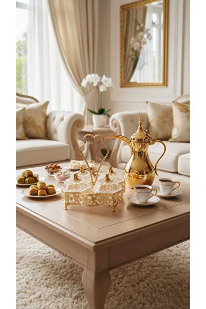 Generic A luxurious serving tray set with an elegant stand and heart-shaped h...