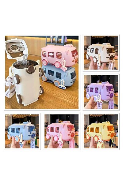 ZS DEMİR زجاجة مياه بتصميم حافلة مع مصاصة سعة 500 مل