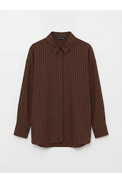 LC Waikiki Brown Striped Women's Shirt by Güli̇s Gi̇yi̇m