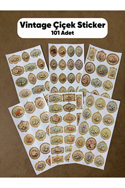 hdsticker 101 Adet Vintage Çiçek Temalı Sticker Seti Planner Ajanda Art Lapto...