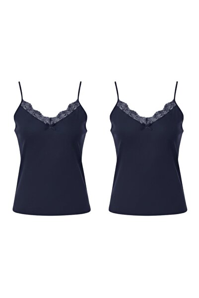 Retrobird 2-Piece Lace Detailed Athlete's Undershirt Women's Navy Blue