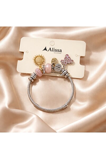 Alissa Accessories Gümüş Renk Figürlü Charmlı Çelik Bileklik