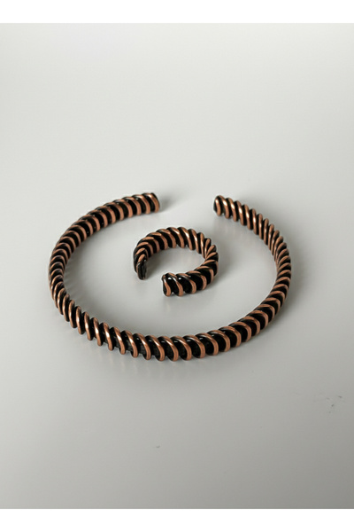 CAPO by Aytaç Yamaç Copper Bracelet and Copper Ring Antique Detailed Model