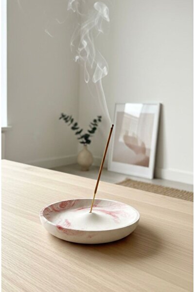 Handmade Pembe Mermer Desenli Dekoratif Tütsülük - Minimalist Modern Tütsü Ta...