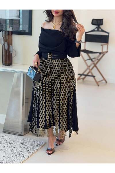 Mazoon Fashion فستان بسلاسل سوداء