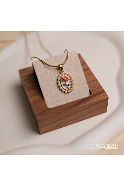luxa silver jewellery İncili Çiçek Detaylı Yüksek Çelik Kolye / Sevgiliye Çiç...