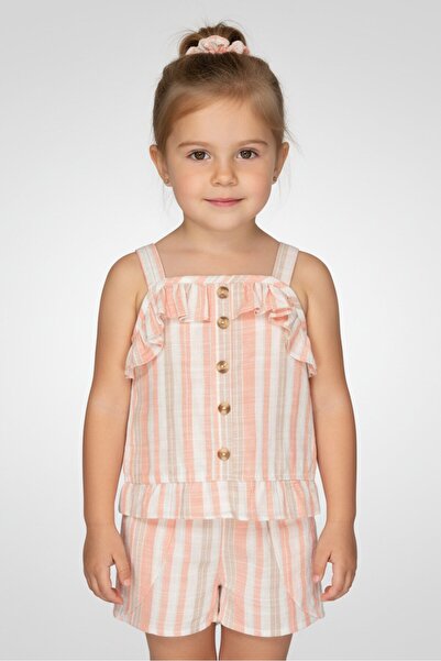 Little Lass Toddlers Girl 3 Pcs Stripe Top, Shorts And Scrunchie Set, Multicolor