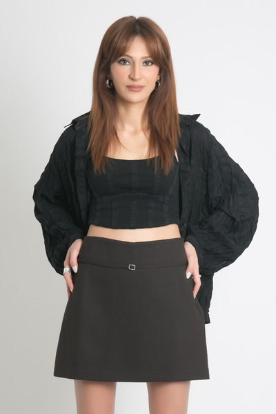 sevindi KADIN MİNİ ŞORT ETEK - TOKALI KUŞAKLI ,YANDAN FERMUARLI , İÇTEN ŞORTL...