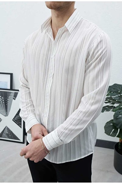 Wonraces Men's White Oversize Relaxed Fit Textured Line Patterned Premium Sum...