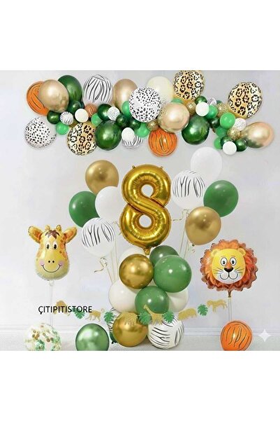 ÇITIPITISTORE Set de baloane cu cifre pentru ziua de naștere, cu tematică Safari