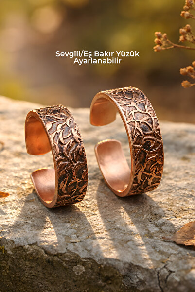 NBS Beautiful Naturel Stones Copper Ring for Lover/Spouse 2 Pieces Pure Adjus...