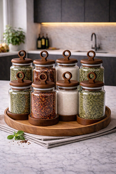 Paşabahçe 8'li 400ml Akasya Kapaklı Cam Saklama Kavanozu Seti - Baharatlık Ba...