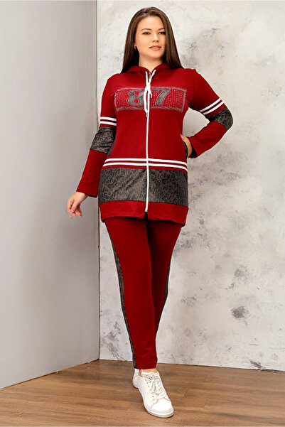 AsrymShop Winter tracksuit, cotton lycra, 3 pieces, sporty, brick red