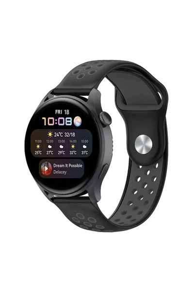 Twin Store مي للواردات ®   حزام ساعة رياضي مثقوب مقاس 22 ملم - أسود مدخن
