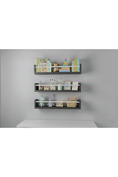 EGN WOODS 70X9 3-Piece Anthracite Mdf Baby Room Organizer Children's Room Mon...
