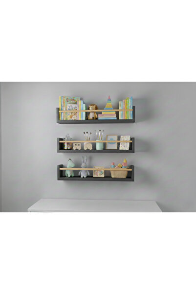 EGN WOODS 30X9 3-Piece Anthracite Mdf Baby Room Organizer Children's Room Mon...