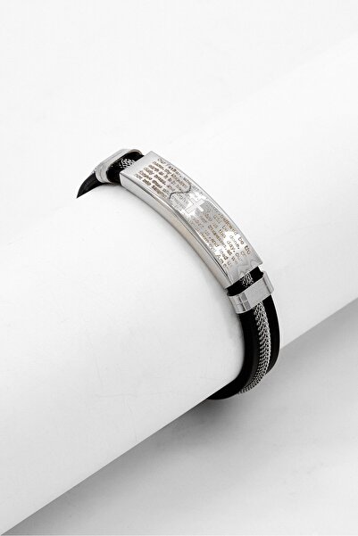 Steeltime سوار صلاة "أبانا" للرجال، مصنوع من المطاط والفولاذ المقاوم للصدأ، أ...