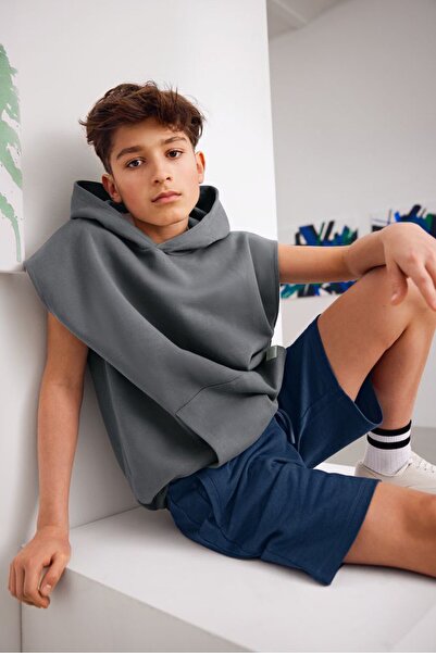Tchibo Kids Boy Plain Sleeveless Oversize Hoodie, Grey